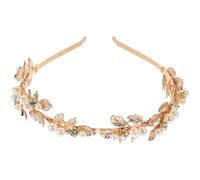 Mobestech Metal Leaves Crown Wedding Hair Accessories Pearls Headband Rose Gold Bridal Headband Leaf Crown Baroque Design for Women