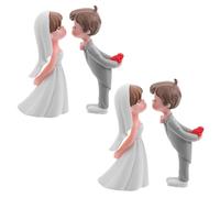 Mobestech Mini Couple Figurines 2 Pairs Wedding Cake Figurines Toppers Bride and Groom PVC Easy to Place Decoration for Anniversary Party and Indoor Weddings