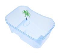 Mobestech Mini Turtle Tank Reptile Pet Box with Ventilation Transparent Blue Amphibious Habitat for Tortoises and Frogs Stable Base for Feeding and Resting