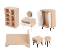 Mobestech Miniature Bedroom Dollhouse Furniture Accessories for Creative Play Includes Bed Wardrobe Dressing Table Nightstand Educational for Spatial Planning and Organization