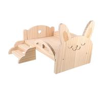 Mobestech Natural Wood Small Pet Bed with Stairs Platform Bed for Hamster Guinea Pig Dwarf Rabbit and Squirrel Stable Sturdy Wooden Playground Accessory for Small Animals