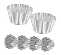 Mobestech Pudding Molds Cake Mould Aluminum Alloy Non-Stick Quick Demolding Mini Baking Cups 6Pcs Silver for Home Baking