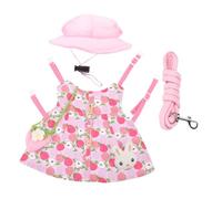 Mobestech Rabbit Harness Leash and Garment Set with Sturdy Traction Rope, Pink l Size, Printed Bunny Clothing for Small Pets, Suitable for Netherland Dwarf and Lop Rabbits