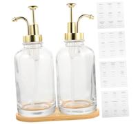 Mobestech Reusable Glass Syrup Pump Bottle with Gold Accents and Tray Multi Use Honey Dispenser for Coffee Bar Kitchen Seasonings Jam and Lotion Storage Compact Transparent Organizer
