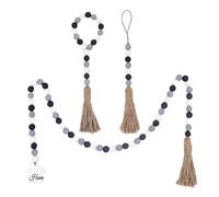 Mobestech Rustic Wooden Beads Hanging with Hemp Rope Tassels Assorted Black White Grey Nordic Style Wall Ornaments for Home Decor Eco Friendly Wood Strings