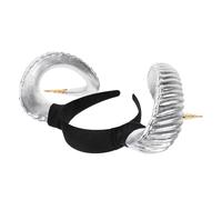 Mobestech Silver Single Horn Devil Horns Headband with Gold Accents Gothic Demon Hairband for Women Halloween Renaissance Party Cosplay Accessory Photo Prop