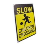 Mobestech Slow Down Crossing Metal Sign for Street Traffic Control Iron Safety Warning Sign with Bright Caution Markings Visible Slow Play Reminder for Driveways and Neighborhood Roads