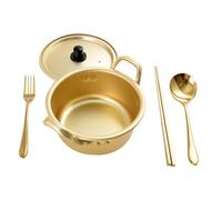 Mobestech Small Korean Instant Noodles Pot Aluminum Soup Pot with Double Handles Anti-Scald Non-Slip for Gas Induction Electric Stoves with Chopsticks Spoon Fork for Family Office Dormitory