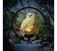 Mobestech Solar Powered Owl Night Light Unique Resin Animal Shape Garden Hanging Light Outdoor Lawn Landscape Lighting for Courtyard Patio Pathway Yard (White)