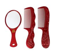 Mobestech Traditional Chinese Wedding Bride Comb and Red Double-sided Mirror Set, Plastic Hair Combs with Dragon Phoenix Design for Wedding Party Supplies and Bridal Hair Accessories