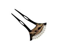 Mobestech U-Shaped Antique Black Hairpin with Pearl Red-Crowned Crane Bridal Hair Fork and Women’s Bun Hair Ornament for Wedding and Traditional Styling