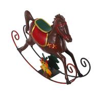 Mobestech Vintage Iron Christmas Rocking Horse Figurine with Interactive Motion Decorative Animal Statue for Holiday Table Office Desk and Home Festive Ornament in Light Brown