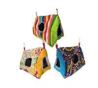 Mobestech Warm Double Hole Parrot House Hanging Nest Cozy Sleeping Pad for Birds Cage Accessory Cotton Stripe Bird Hammock Bed for Parakeets Cockatiels Lovebirds