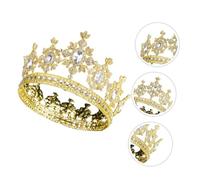 Mobestech Wedding Alloy Crown with Rhinestones, Round Baroque Bride Tiara Headwear, Golden White Bridal Hair Accessory for Photography and Wedding Celebration