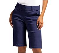 Mobeur Bermuda Shorts for Women 2025 Trendy Knee Length Stretchy High Waisted Chino Summer Casual Shorts with Pockets Lightweight Soft Knee Length Trousers