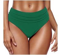 Mobeur Bikini Bottoms for Women Solid Color Middle Rise Swimsuit Tankini Briefs Retro Full Coverage Triangle Swim Trunks Pleated Floral Beach Underwear Brief Quick Dry Fabric