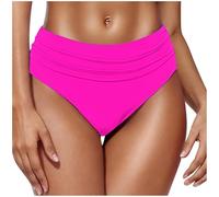 Mobeur Bikini Bottoms for Women Solid Color Middle Rise Swimsuit Tankini Briefs Retro Full Coverage Triangle Swim Trunks Pleated Floral Beach Underwear Brief Quick Dry Fabric