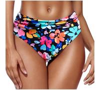 Mobeur Bikini Bottoms for Women Solid Color Middle Rise Swimsuit Tankini Briefs Retro Full Coverage Triangle Swim Trunks Pleated Floral Beach Underwear Brief Quick Dry Fabric