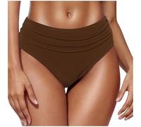 Mobeur Bikini Bottoms for Women Solid Color Middle Rise Swimsuit Tankini Briefs Retro Full Coverage Triangle Swim Trunks Pleated Floral Beach Underwear Brief Quick Dry Fabric