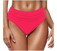 Mobeur Bikini Bottoms for Women Solid Color Middle Rise Swimsuit Tankini Briefs Retro Full Coverage Triangle Swim Trunks Pleated Floral Beach Underwear Brief Quick Dry Fabric