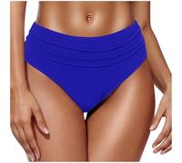 Mobeur Bikini Bottoms for Women Solid Color Middle Rise Swimsuit Tankini Briefs Retro Full Coverage Triangle Swim Trunks Pleated Floral Beach Underwear Brief Quick Dry Fabric