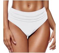 Mobeur Bikini Bottoms for Women Solid Color Middle Rise Swimsuit Tankini Briefs Retro Full Coverage Triangle Swim Trunks Pleated Floral Beach Underwear Brief Quick Dry Fabric