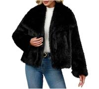 Mobeur Faux Fur Coat Women Winter Short Jackets Fluffy Warm Going Out Coats Lapel Collar Long Sleeve Thick Overcoat Plain Elegant Parka Party Club Outwear Cardigan