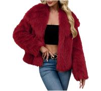 Mobeur Faux Fur Coat Women Winter Short Jackets Fluffy Warm Going Out Coats Lapel Collar Long Sleeve Thick Overcoat Plain Elegant Parka Party Club Outwear Cardigan