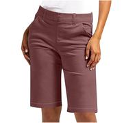 Mobeur Stretch Shorts for Women UK Ladies Pull On Turned Hem Cut Off Bengaline Mom Boyfriend Boy Denim Casual Cropped Pants Capri Slim Fit Turn Up Summer Capri Pants Trousers