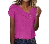 Mobeur Tops for Women Elegant Plain V Neck Eyelet Shirt Dressy Casual Petal Short Sleeve Blouses Lightweight Cute Lace Eyelet Tunics Summer Trendy Vacation T-Shirts Party Tops S-XXL
