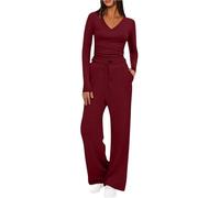 Mobeur Tracksuit Womens Full Set 2 Piece Outfits Stretch Long Sleeve V Neck Crop Tops Drawstring Elastic Waist Straight Leg Pockets Trousers Lounge Sets Y2k Outfits Gym Yoga Homewear