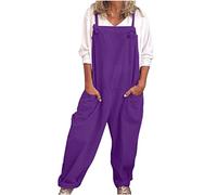 Mobeur Women's Dungarees Plus Size Soft Cotton Linen Overalls Vintage Solid Adjustable Strap Sleeveless Jumpsuit Casual Baggy Wide Leg Suspender Rompers Oversized Long Pants Onesies