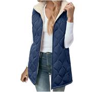 Mobeur Women's Gilets Long Quilted Vest Thick Warm Fleece Lined Sleeveless Jacket Longline Padded Body Warmer Zip Up Waistcoat with Hood & Pockets Ladies Gilet Outerwear for Winter