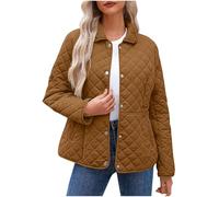 Mobeur Women's Lightweight Jacket Short Quilted Coat Solid Color Long Sleeve Button Puffer Jackets Dressy Vintage Lapel Padded Coats with Pockets Fashion Autumn Winter Outwear