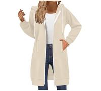 Mobeur Womens Longline Zip Up Hoodies Oversized Double Zippered Hooded Jackets Solid Color Fleece Sweatshirts Loose Casual Long Sleeve Hoody Cardigan Winter Long Coat with Pockets