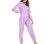 Mobeur Womens Onesies Adults Comfy Soft Long Sleeve Teddy Fleece Hooded One-Piece Pajmas with Cat Ear and Pockets Ladies Fleece Pajamas Winter Cute Christmas Onesie Homewear Sleepwear