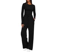 Mobeur Womens Tracksuit Set Two Piece Outfits Stretch Long Sleeve Crop Top and Drawstring Elastic Waist Wide Leg Trouser Solid Color Lounge Sets Y16k Outfits Ladies Yoga Trousers Suit