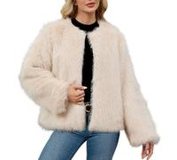 Mobeur Womens Winter Coats 2025 Elegant Fluffy Faux Fur Jacket Solid Fuzzy Cropped Cardigan Long Sleeve Open Front Jackets Trendy Outerwear for Party, Going Out, Wedding