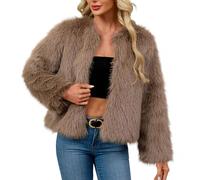 Mobeur Womens Winter Coats 2025 Elegant Fluffy Faux Fur Jacket Solid Fuzzy Cropped Cardigan Long Sleeve Open Front Jackets Trendy Outerwear for Party, Going Out, Wedding