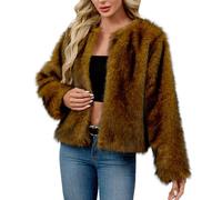 Mobeur Womens Winter Coats 2025 Elegant Fluffy Faux Fur Jacket Solid Fuzzy Cropped Cardigan Long Sleeve Open Front Jackets Trendy Outerwear for Party, Going Out, Wedding