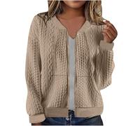 Mobeur Womens Zip Up Sweatshirts Solid Color Long Sleeves Bomber Jacket No Hood Lightweight Comfortable Knit Cardigan Fashion Casual Jacket Cropped Sweatshirt Coat with Pockets