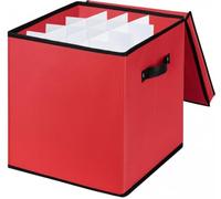 Mobi Lock Christmas Ornament Storage Box with Dividers - Holiday Ornament Organizer Bag - Holds 64 Balls - Durable Red Fabric Container, No Tray - Foldable Xmas Decorations Storage