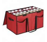 Mobi Lock Christmas Ornament Storage Box with Dividers & Pockets - Holiday Ornament Organizer Bag - Holds 128 Balls - Durable Red Fabric Container with Handles - Foldable Xmas Decorations Storage