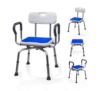 Mobiclinic®, 360° Swivel Shower Chair, Armrests and Backrest, Height Adjustable, Seat with EVA Cushion, Non-Slip Feet, Aluminum, for Seniors, Reduced Mobility, Akila