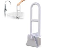 Mobiclinic®, Adjustable Bath Access Handle, Smooth Edge Bathtubs (4.5-13.5 cm), Ergonomic Grip, Max. 100 kg, Clinical and Domestic Use, Safe and Functional, White Steel, Mobibary