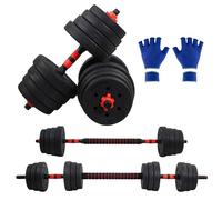 Mobiclinic® Fitness, Adjustable Dumbbells, 2 in 1, ExtenFit, Weight 2-20kg, Includes Dumbbells and Padded Extension Bar, Non-Slip Nuts, Heavy Duty Steel, Home Gym, Black/White