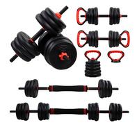 Mobiclinic®, Adjustable Dumbbells Set 44 lb, 4 in 1, Weight Set, Dumbbells, Kettlebells and Push-Up Stand, Connecting Bar, Non-Slip Grip, Mobimax, Home Gym, Fitness