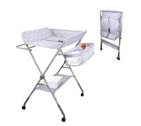 Mobiclinic®, Baby Changing Table, Foldable, Height Adjustable, Diaper Organizer, 360° Wheels with Brake, Harness and Safety Fence, Washable Cover, Storage, Zoey, White and Gray