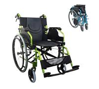 Mobiclinic®, Bologna, Wheelchair, Folding and Lightweight, Aluminium, with Folding and Split backrest, Detachable footrests, Folding armrests, Wheelchair for Adults, Green