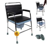 Mobiclinic®, Commode Toilet Chair, Removable Bucket, Non-slip Tips, Cover, Padded Seat and Armrests, Strong and Safe, for Disabled, Seniors, Velero